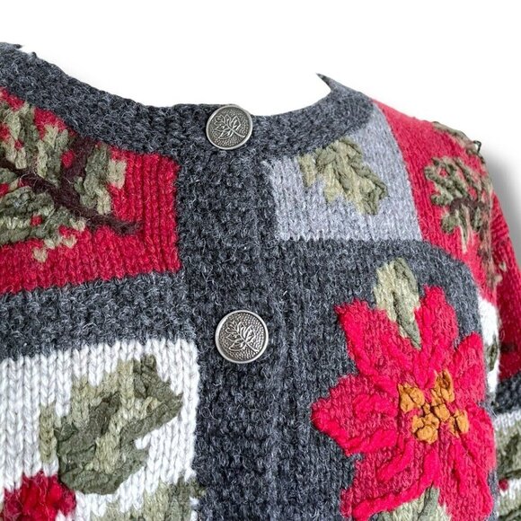 Nomadic Traders Women Cardigan Sz Small Gray Red Wool Embroidered Floral Sweater - Picture 5 of 11